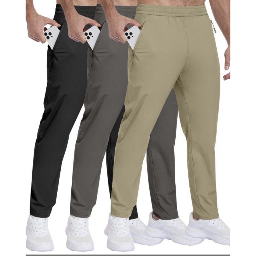 3 Pack Parisian Men’s Athletic Pants Zipper Black, Dark Gray, Khaki In Medium